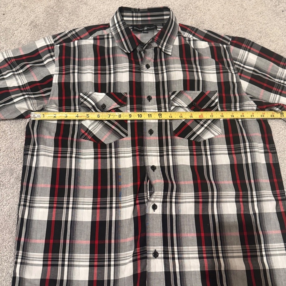 Beverly Hills Polo Club Mens Plaid Short Sleeve Button Down Shirt Red Black L - Picture 8 of 9